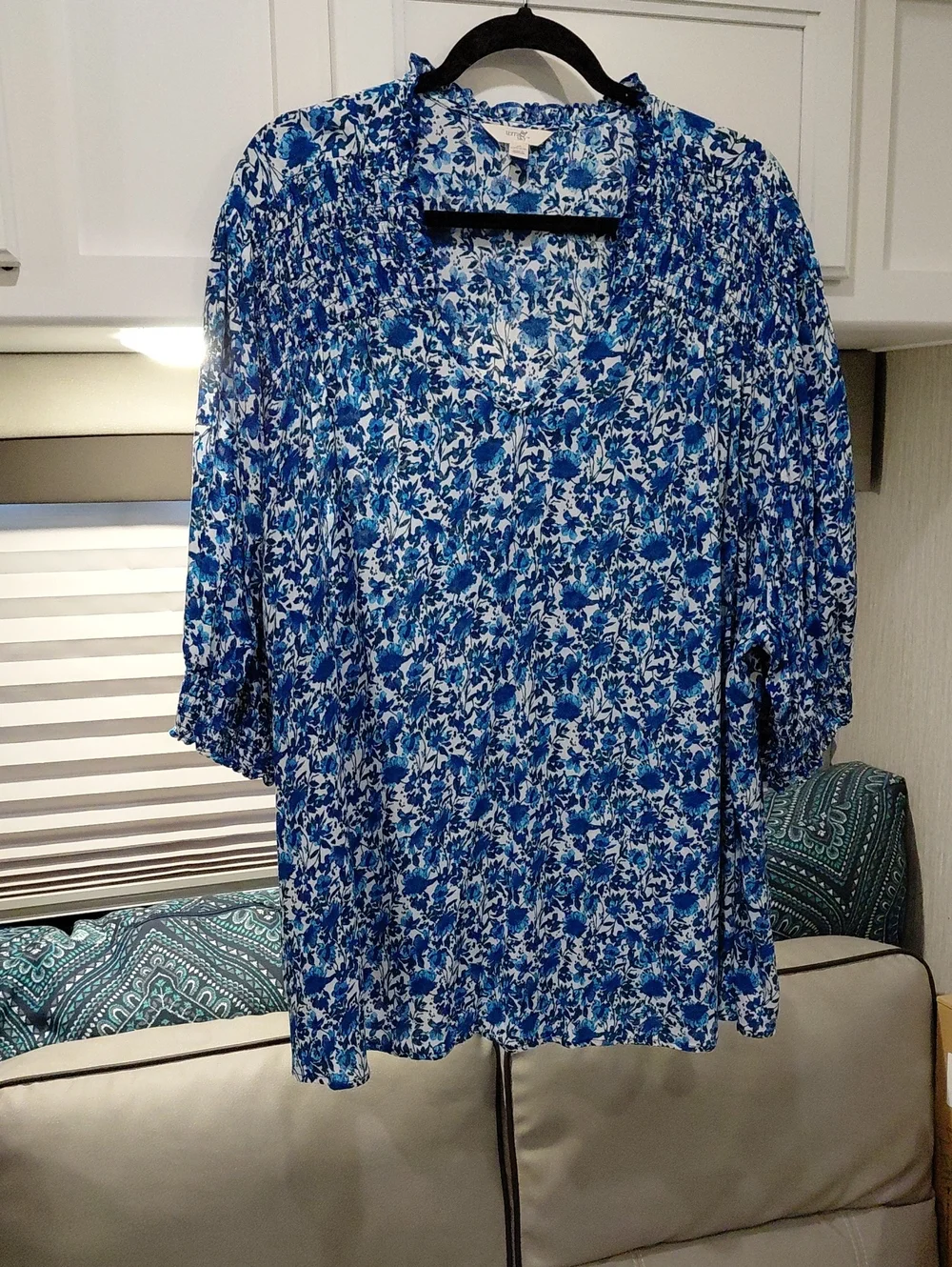Terra & Sky Blue Floral V-Neck  Blouse